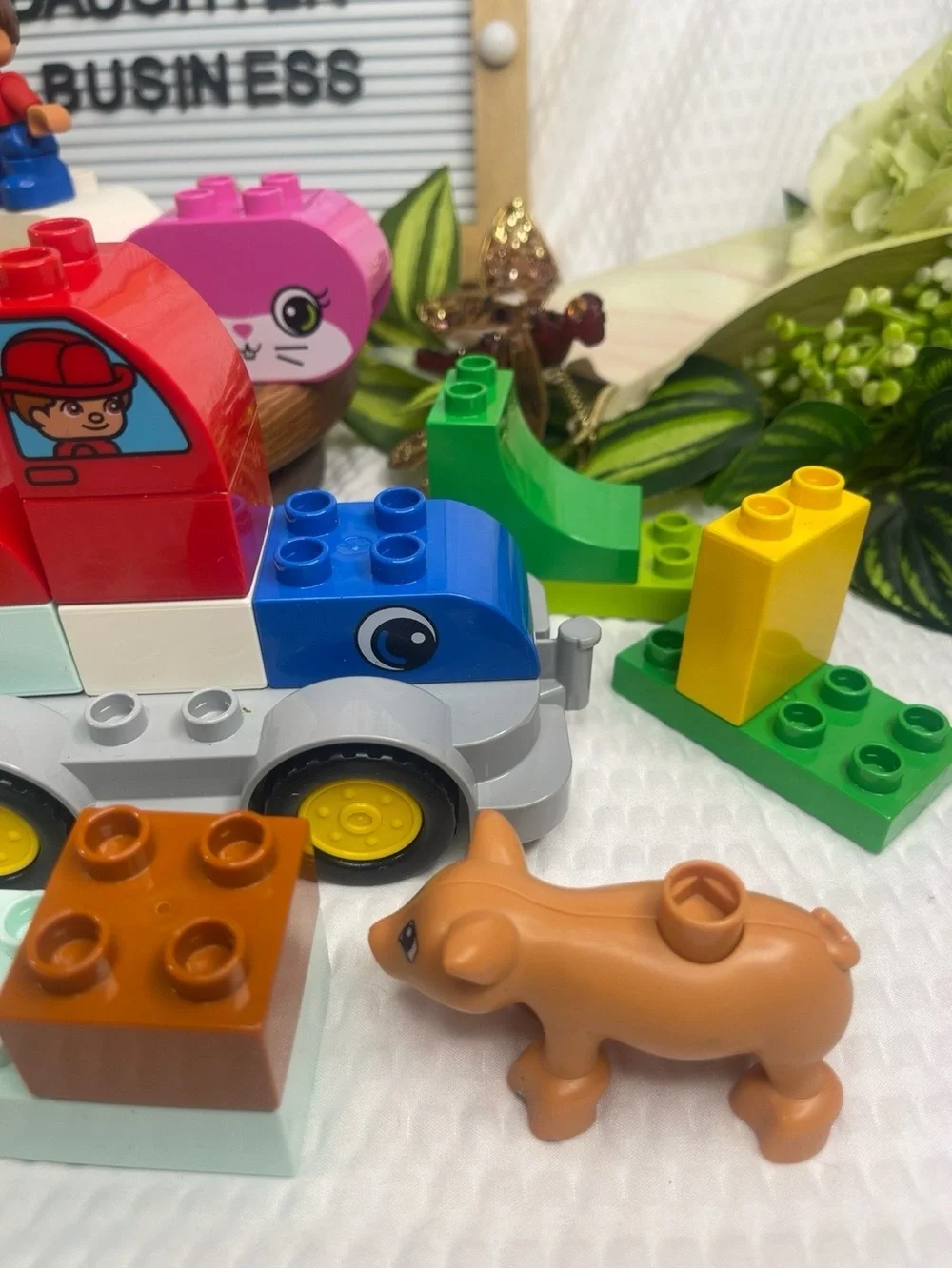 LEGO DUPLO Mixed Lot Figures Animals Truck Blocks Giraffe Pig Cat Flowers Toy